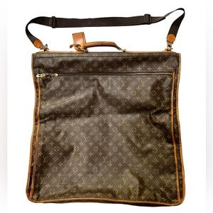 Vintage, Brown Leather Louis Vuitton Monogram Garment bag with canvas strap